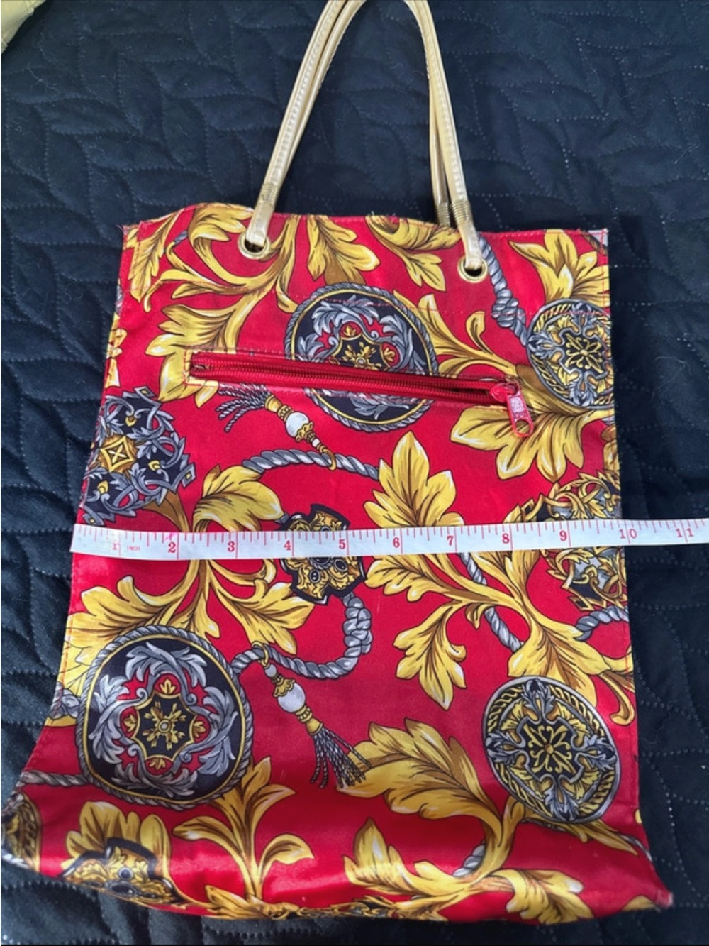 Red Baroque Print Tote Bag - with front zipper pocket - very good condition - Picture 6 of 8